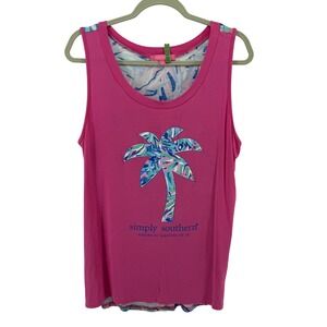 Simply Southern Womens Large Tank Top Pink Sleeveless Graphic Print Palm Tree